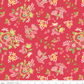 Awakening Spring Palette Cayenne by Riley Blake - vibrant floral clusters with birds and butterflies on red cotton fabric