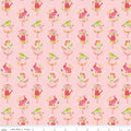 Awakening Spring Charms Pink by Riley Blake - bunnies birds watering cans and spring icons in oval medallions on pink cotton fabric