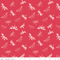 Awakening Libellulas Cayenne by Riley Blake - tone-on-tone pink dragonflies on cayenne red cotton fabric