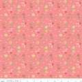 Awakening Blossoms Coral by Riley Blake - red and yellow berry blossoms with white polka dots on coral cotton fabric