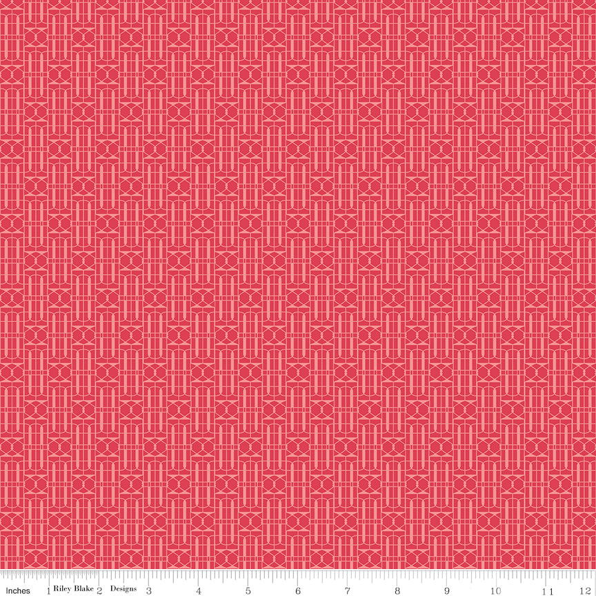 Awakening Trellis Cayenne by Riley Blake - tone-on-tone geometric trellis pattern on cayenne red cotton fabric