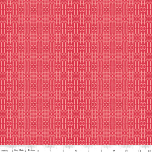 Awakening Trellis Cayenne by Riley Blake - tone-on-tone geometric trellis pattern on cayenne red cotton fabric