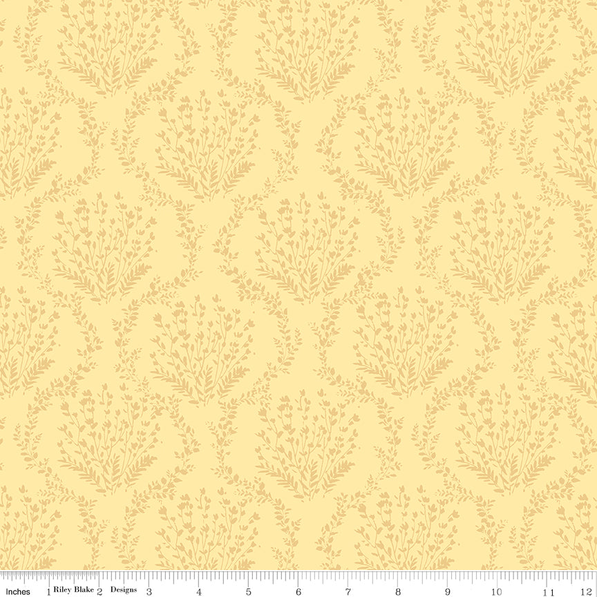 Sketchbook Vines Sunny by Riley Blake - tonal golden yellow botanical damask blender cotton fabric