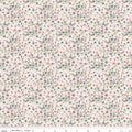 Sketchbook Blossoms Cream by Riley Blake - small pink blossoms and grey-green foliage on cream cotton fabric
