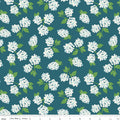Correspondence Hydrangeas Colonial Blue by Riley Blake - white hydrangea clusters on teal blue cotton fabric