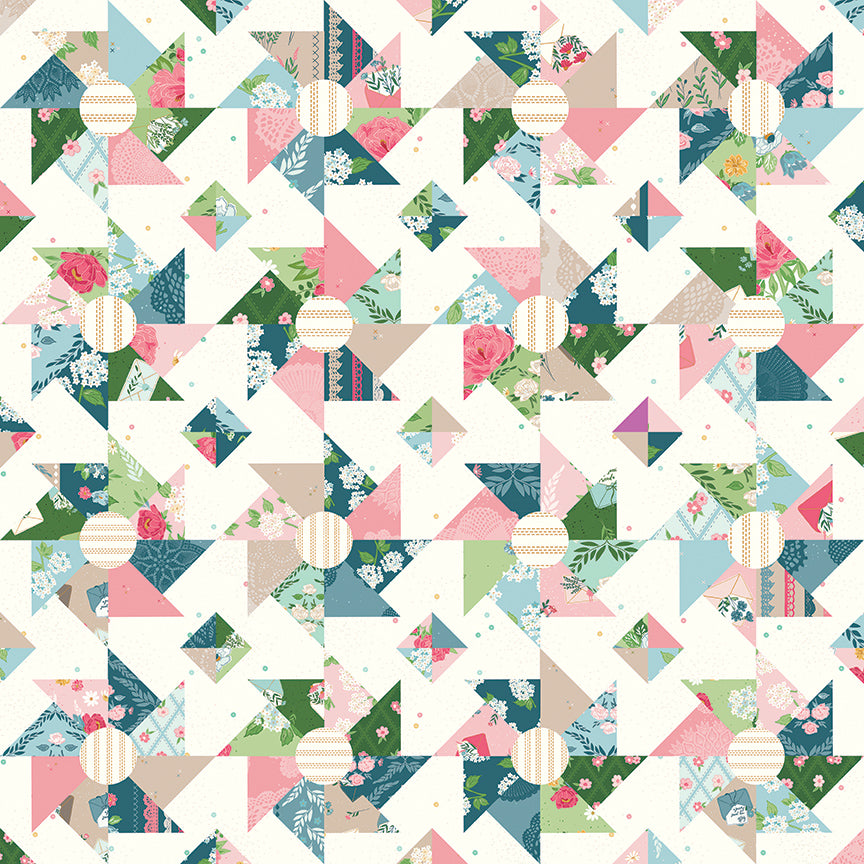 Correspondence Cheater Print Multi by Riley Blake - pinwheel star quilt pattern full repeat view