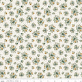 Worth Repeating Floral Cloud by Riley Blake - small sage green leaf sprigs with golden marigolds on cream cotton fabric