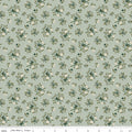 Worth Repeating Floral Laurel by Riley Blake - small sage green leaf sprigs with white blossoms on laurel green cotton fabric