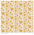Liberty Summer Fair Festival Florals D - gold and pink botanical floral cotton fabric yardage view