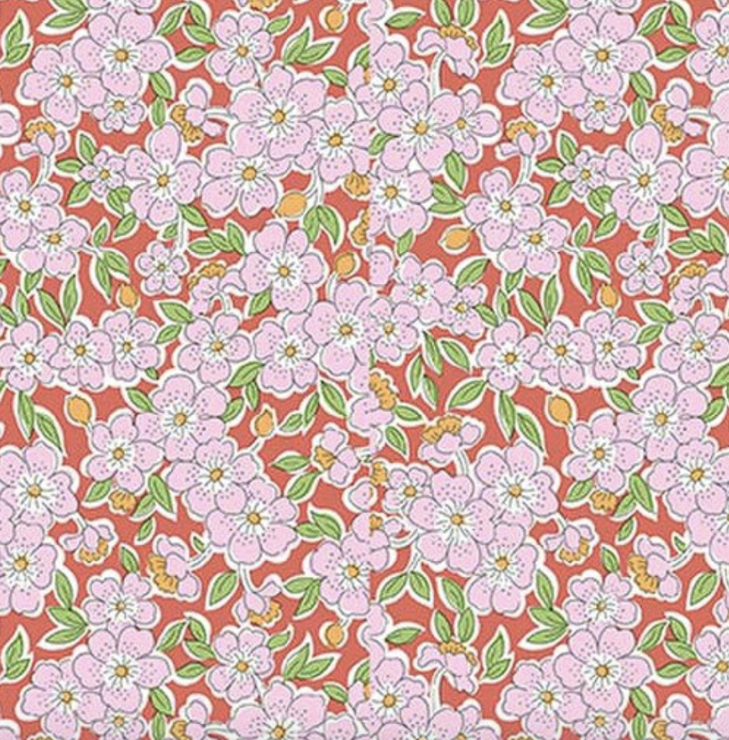 Liberty Gifts from the Garden Flowering Blossom A - close up of pink blossom flowers on red ground