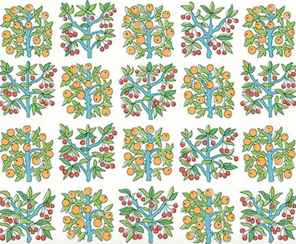 Liberty Gifts from the Garden Orchard Delights C - close up of cherry and citrus fruit trees on white ground
