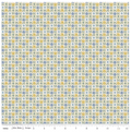 Liberty Palace Gardens Royal Posies A - blue flowers and gold crowns on cream cotton fabric yardage view