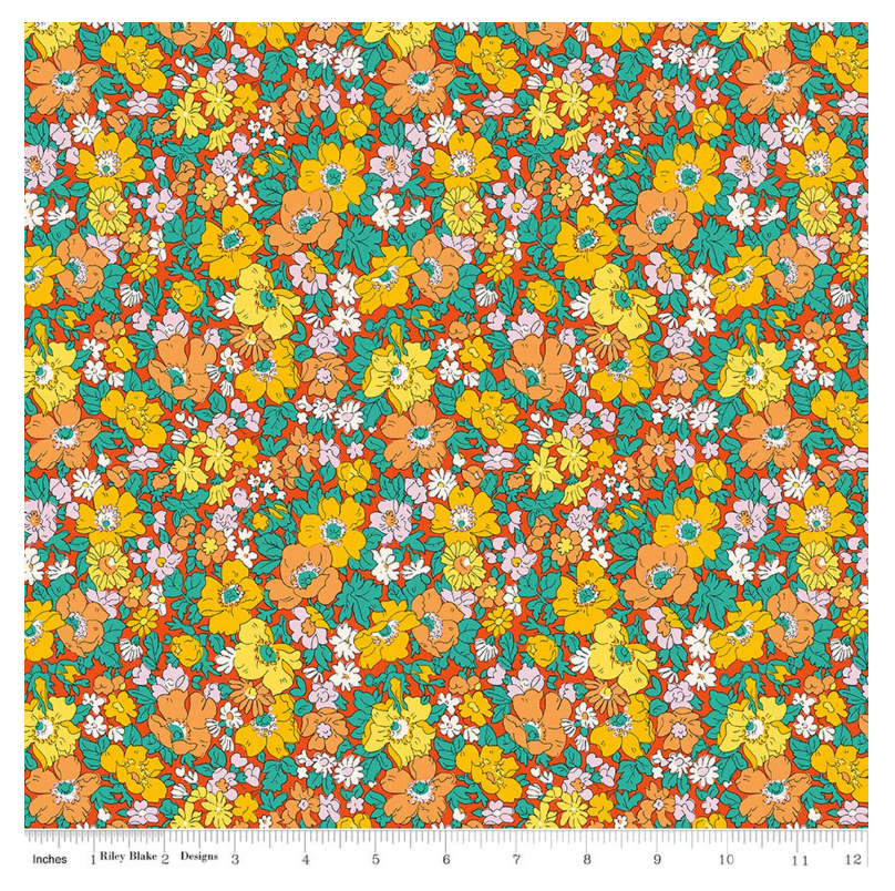 Liberty Everlasting Cosmos Song B - bold floral cotton fabric yardage view