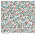 Liberty Emily Annabelle C - coral and teal floral cotton fabric yardage view