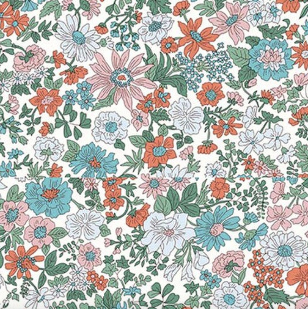 Liberty Emily Annabelle C - close up of coral and teal floral print