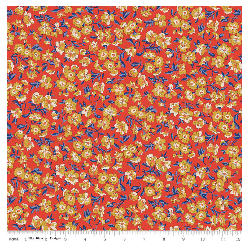 Liberty Floral Nostalgia Eleanor Grace A - red floral cotton fabric yardage view
