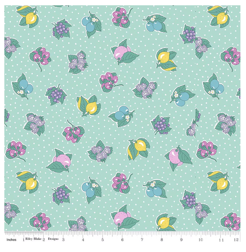 Liberty Gifts from the Garden Polka Fruit B - mint polka dot fruit cotton fabric yardage view