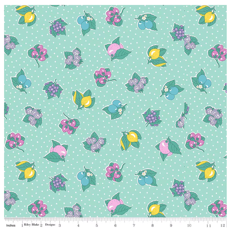 Liberty Gifts from the Garden Polka Fruit B - mint polka dot fruit cotton fabric yardage view