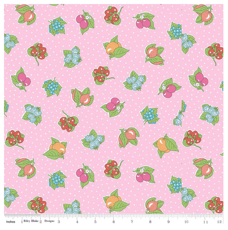 Liberty Gifts from the Garden Polka Fruit C - pink polka dot fruit cotton fabric yardage view