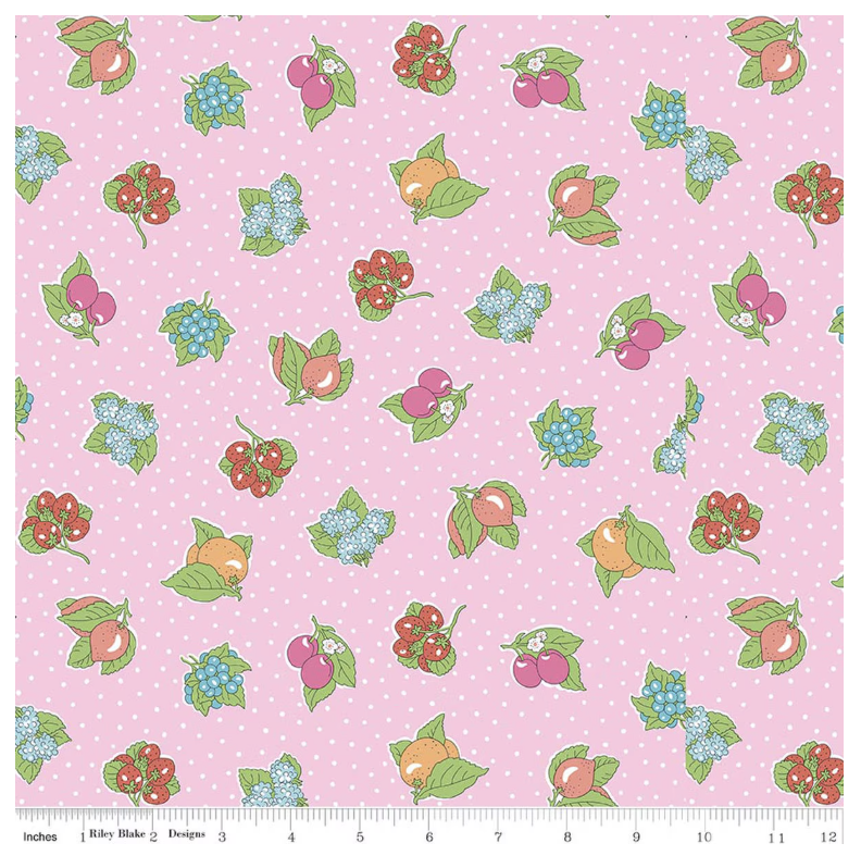 Liberty Gifts from the Garden Polka Fruit C - pink polka dot fruit cotton fabric yardage view